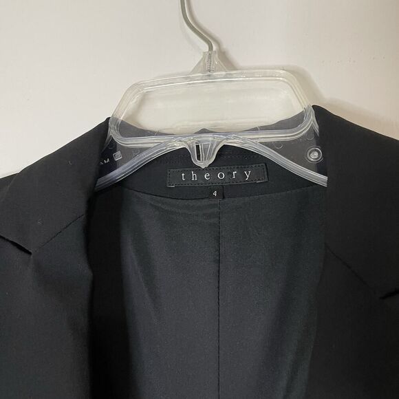 THEORY black lightweight wool one button career blazer jacket size US 4 - Picture 2 of 6